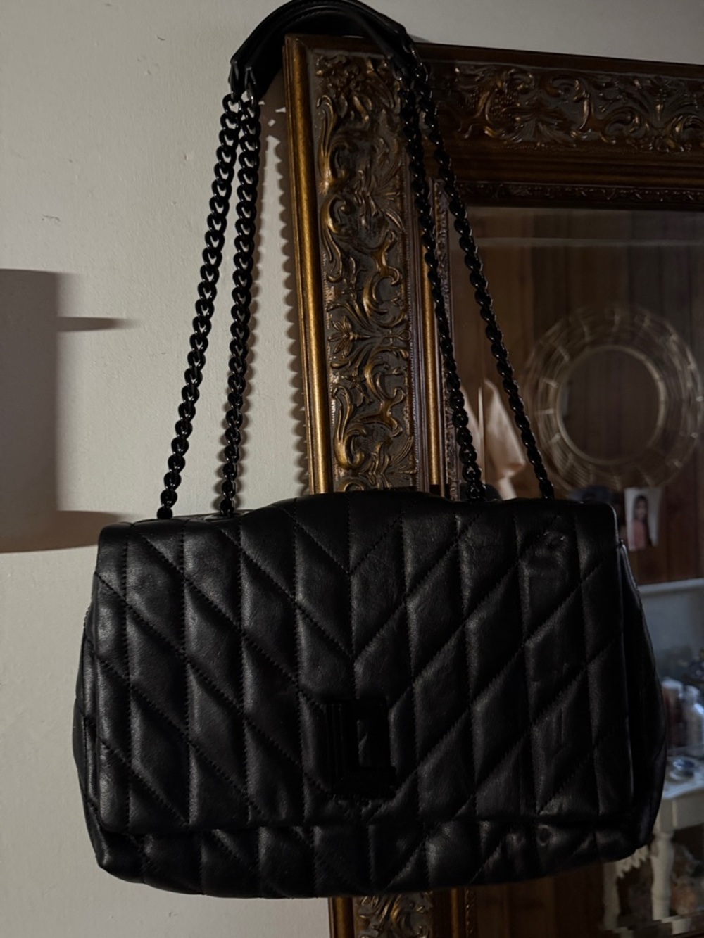 Karl Lagerfeld Black Quilted Shoulder Bag with Chain Strap